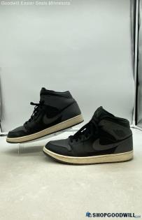 Authentic Nike Men's Air Jordan 1 Mid Dark Gray/Black Leather Sneakers Sz 12