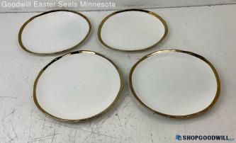 4pc Golden Painted Edge Dinner Plate Set Vintage Kitchenware Dinnerware