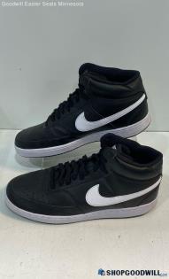 Nike Mens Court Vision Mid Black White Leather Sneaker Athletic Shoe 11