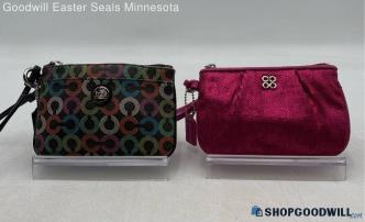 Lot Of 2 Coach Signature Black/Pink Multicolor Canvas/Sequins Wallets/Wristlets