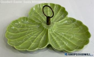 Vintage Pottery Green Leaf Style Divided Platter Serving Dish No. 90