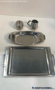 5pc Cordova Stainless Steel Serving Tray Creamer Pitcher Sugar Bowl Coffee Tea