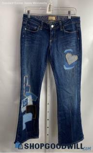 Paige Women's Blue Embroidered Patch Bootcut Paige - Sz 29