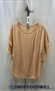 Chico's Women's Pale Pink Textured Ruffle Short Sleeve Top - Sz 12