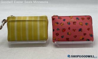 Lot Of 2 Coach Yellow/Pink Rose Print Coated Canvas Wallets/Wristlets