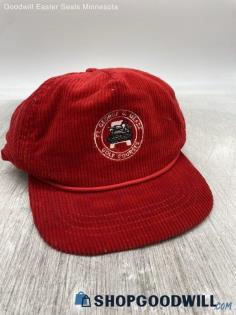 Duckster Golf Courses Leather Strap Adjustable Cap Red Corduroy Hat