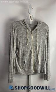 Lucky Brand Women's Heather Gray Lightweight Soft Knit Zip Up Hoodie - Sz L