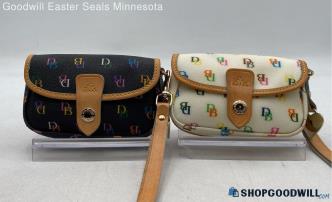 Lot Of 2 Dooney & Bourke Signature Ivory/Black Coated Canvas Wallets/Wristlets