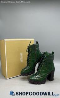 Michael Kors Women's Ridley Green Crocodile Leather Booties Sz 7.5