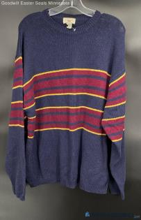 County Seat Men's Navy Blue & Burgundy Stripe Cotton sweater - Sz XL