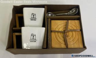 NSCSA 6pc White Coffee Mugs & Coaster Set IOB