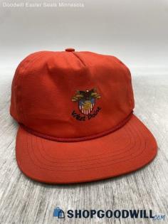 VTG 90s Duckster Outhouse Open Golf Logo Adjustable Leather Strap Cap Red Hat