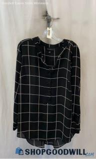 Lane Bryant Women's Black/White Grid Patterned Sheer Henley Top - Sz 18