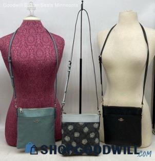 Lot of 3 Coach Kitt Teal Black Messenger & Cross Body Coated Canvas