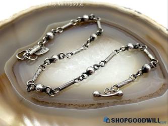 .925 Vintage Fancy Link Toggle Anklet With Heart Charm 6.11g