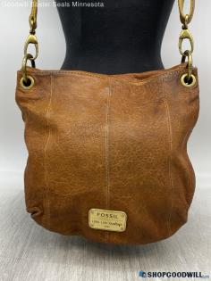 Fossil Brown Crossbody Clutch Womens Pebbled Leather Handbag/Purse