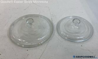 2 Unlabeled Clear Glass Sauce Pan Lids 8" Dia And 6.5" Dia