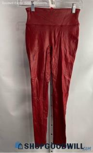 Spanx Women's Maroon Shiny Faux Leather Leggings - Sz XS