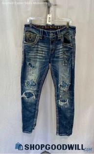 Rock Revival Women's Blue Wash Distressed Skinny Jean - Sz 33