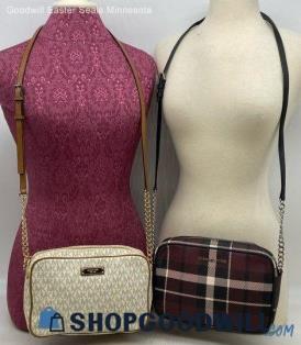 Lot of 2 Michael Kors Signature Plaid Jet Set Multicolor Crossbody Coated Canvas