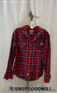 Lucky Brand Men's Red/Navy Plaid Western Style Flannel - Sz L