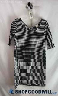 Free People Women's Black/White Striped Open Back Slip On Shirt Dress - Sz M