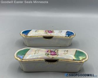 12pc Royal Blue/green Porcelain Gold Lik Fork & Spoon Oval Victorian Design Dish