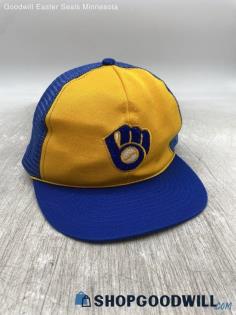 VTG Milwaukee Brewers Trucker Snapback Cap Yellow/Blue Hat Sz - OS