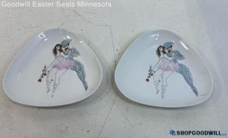 2 Lederer Germany Hand Painted White Ceramic Ballerina Triangle Shaped Plates