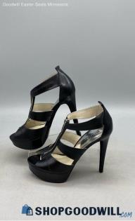 Michael Kors Women's Berkley Black Leather Peep-Toe Heels Sz 8.5