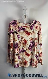 NWT Chico's Women's White/Purple Patterned Cooling Long Sleeve Blouse - Sz L