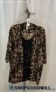 Chico's Women's Brown/Black Leopard Floral Lace Front Tunic Top - Sz M