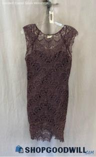 Free People Women's Pale Purple Crochet Knit Overlay Tank Dress - Sz M