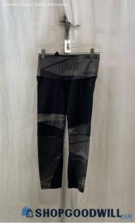 The North Face Women's Black/Gray Striped Cropped Active Leggings - Sz M