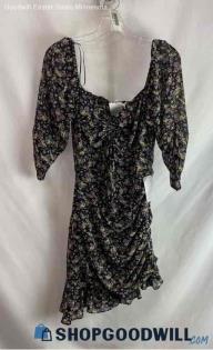 Astr Women's Black/Purple Floral Ruched Shift Dress - Sz M