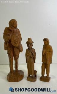 3pc Made In Ecuador Carved Wood Woman & Man Art Figures