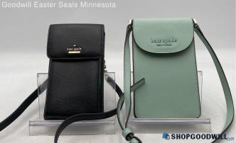 Kate Spade Madison/Cameron Black/Mint Green Leather Phone Crossbodies/Wallets