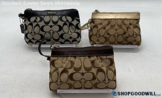 Lot of 3 Coach Signature Khaki/Black Canvas Wallets/Clutches/Wristlets