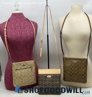 Lot of 3 Coach Signature Beige Brown Crossbody Womens Coated Canvas