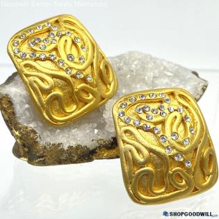 NORMA JEAN Gold-Tone Rhinestone Square Clip-on Earrings