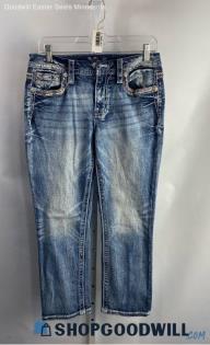 Miss Me Women's Weathered Blue Curvy Cropped Jeans - Sz 28