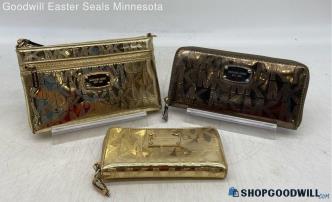 Lot of 3 Michael Kors Signature Gold Bronze Wallet Womens Patent Leather