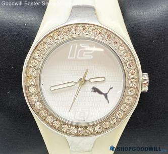 Women's PUMA White & Crystal Bezel Watch