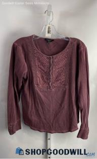 Lucky Brand Women's Pale Purple Floral Embroidered Long Sleeve Henley Top Sz XL