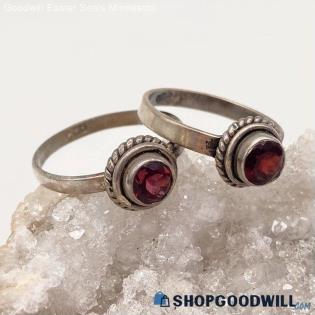 .925 Red Garnet Ring of 2 Size 5 & 6 1/2 - 3.52g