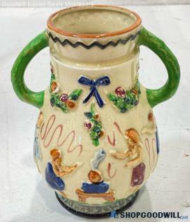 Vintage 1950s Figural Deruta Pottery Hand Painted Vase Ceramic