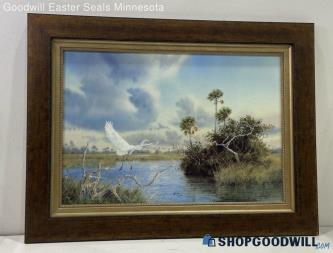 "Summer Morning" Phil Caper Signed Framed White Heron in Marsh Print 322/950