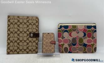 Lot of 3 Coach Signature Multicolor Ipad Phone Cases Womens Canvas