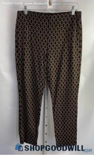 Chico's Women's Black/Beige Chain Pattern Slim Straight Pull-On Dress Pants Sz 6