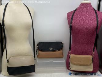 Lot of 3 Kate Spade Black Brown Beige Messenger & Cross Body Pebbled Leather